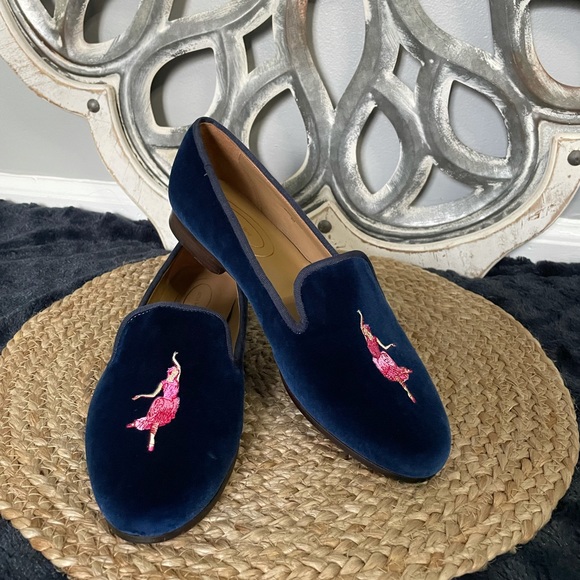Journey West Navy Blue Velvet Loafers - Picture 2 of 8